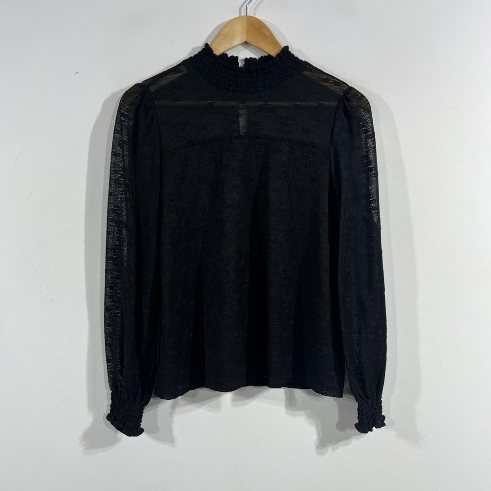Adrianna Papell Witchy Whimsigoth Smocked Mock Neck Puff Sleeve Top Size Small